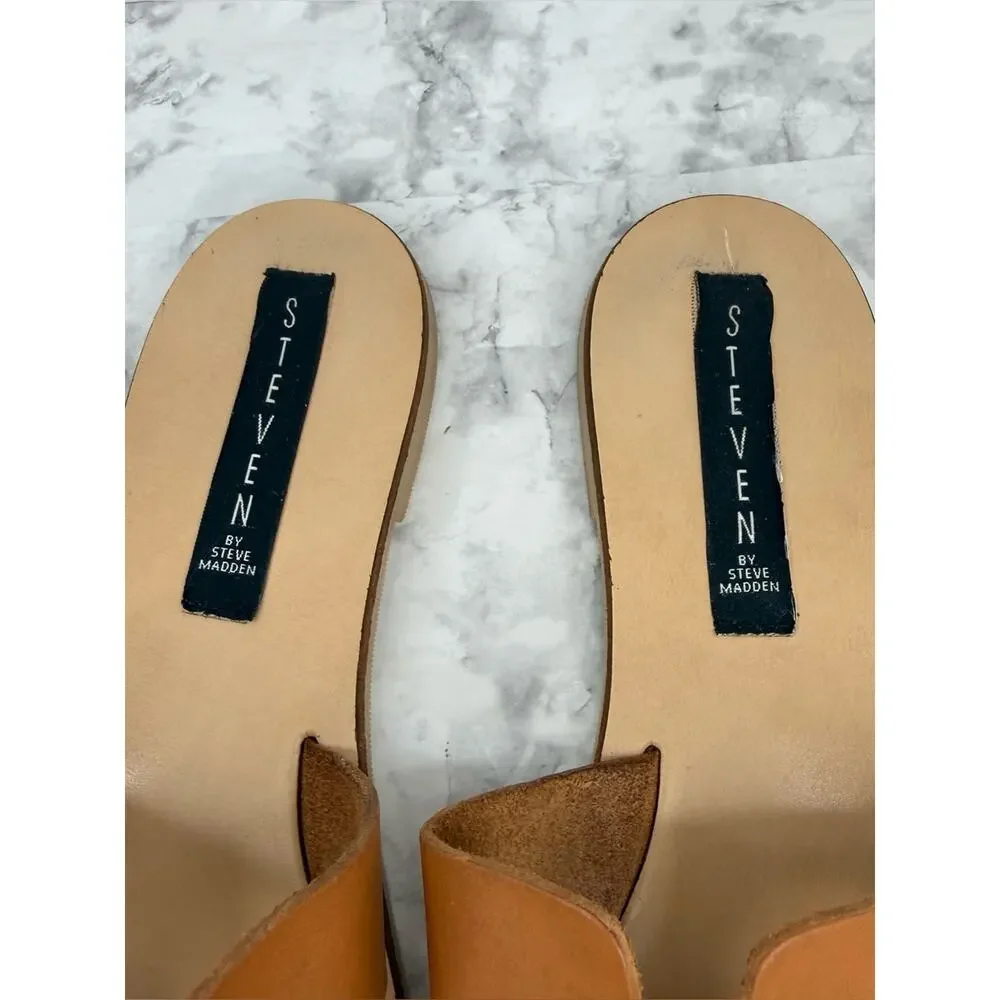 Steven By Steve Madden Greece Cognac Leather Slide Sandals Flat Women’s Sz 8.5